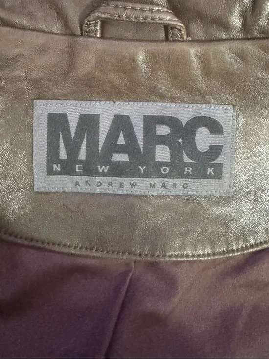 Andrew Marc New York Dark Brown Leather High Collar Jacket Womens XL Classic Y2K